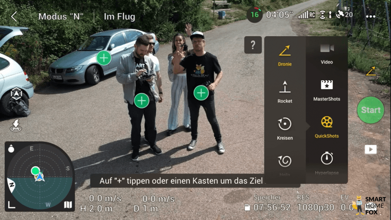 Die DJI Drohne gibt Ziele automatisch vor, die das Gerät im Fokus behalten soll.
